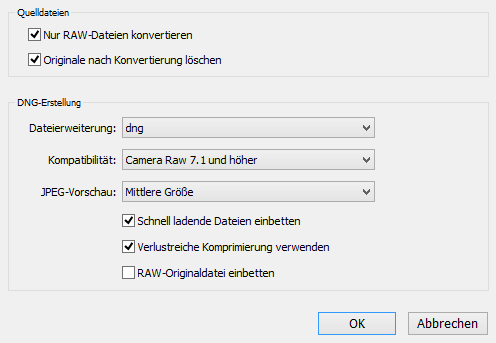 DNG-Konvertierung in Lightroom