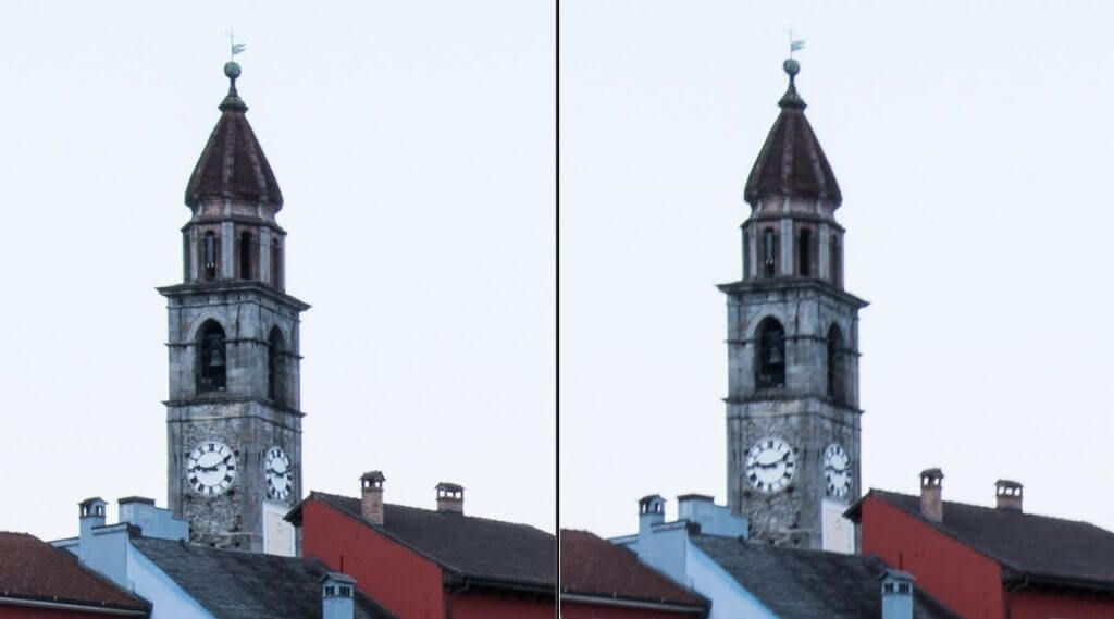 Kirchturm von Ascona - Vergleich mit und ohne Bildstabilisator auf Stativ