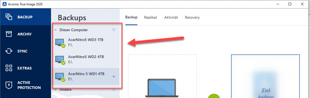 Datensicherung von Fotos mit Acronis True Image