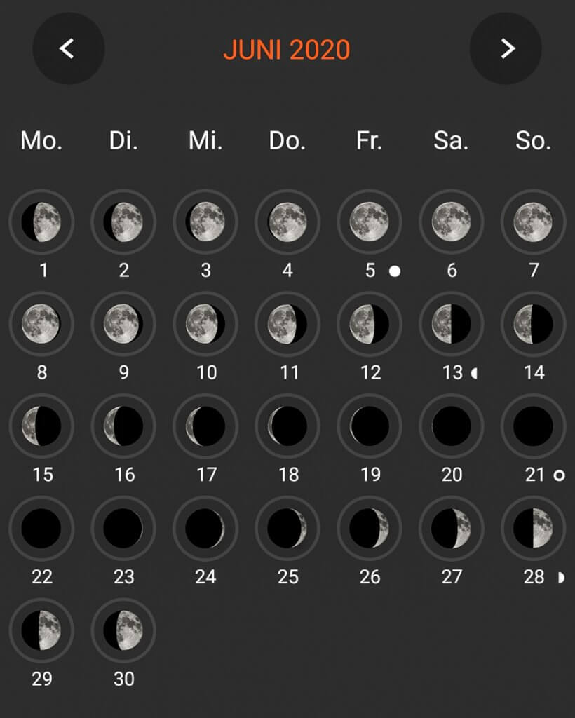 Mondphasen in PhotoPills